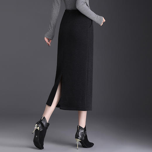 秋冬款羊绒半身裙时尚高腰厚款包臀裙中长款开衩一步裙MYX2475 商品图2