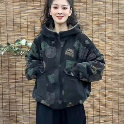 A-1109-YZL-25-67中老年冬女装新款印花两面穿加绒加厚休闲百搭洋气减龄连帽棉服女 商品图2