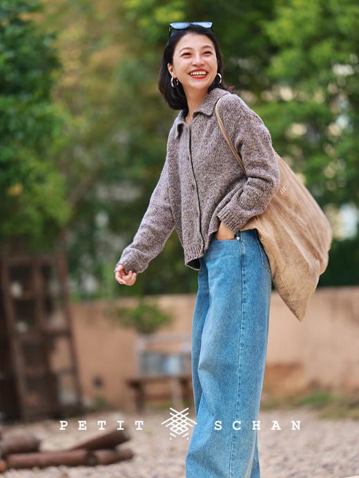 PETIT SCHAN小闪 CLO#943 Morning Fog 晨雾 羊毛羊驼毛大翻领花纱开衫毛衣 商品图4