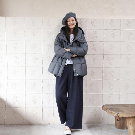 绽放726朵/热红酒·羊毛混纺针织毛呢半腰松紧捏褶休闲直筒长裤 商品图3