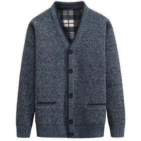 新款新品  冬季中年男加绒毛衣开衫 加厚V领中老年爸爸装针织外套中年男士毛衣外套