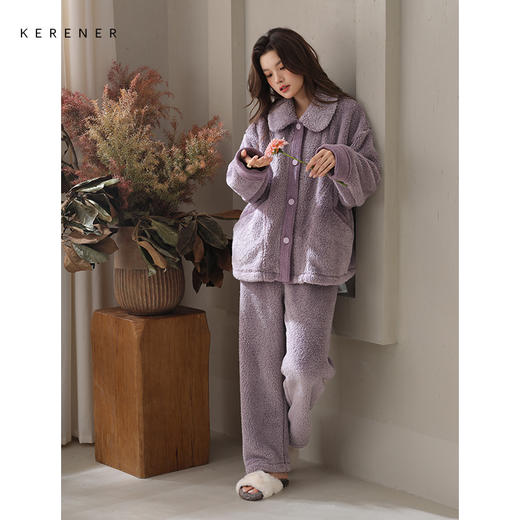 可人儿原创冬季舒棉绒女士睡衣韩系加厚保暖可外穿珊瑚绒家居服 商品图1