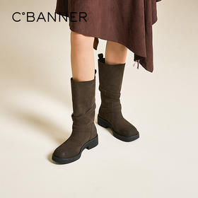 千百度美拉德西部牛仔靴女厚底踢不烂骑士靴高筒长靴A25509203
