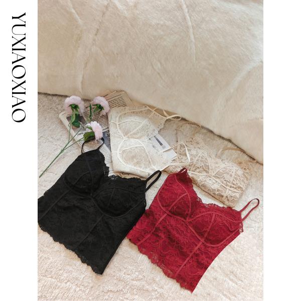 余潇潇【蕾丝甜梦】时尚百搭弹力舒适蕾丝内搭V领吊带胸垫可拆卸