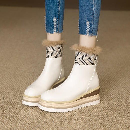 【预售5天】厚底马丁靴女坡跟高跟切尔西短靴秋冬真皮英伦加绒女靴ZMXY&ZM2567-1 商品图0