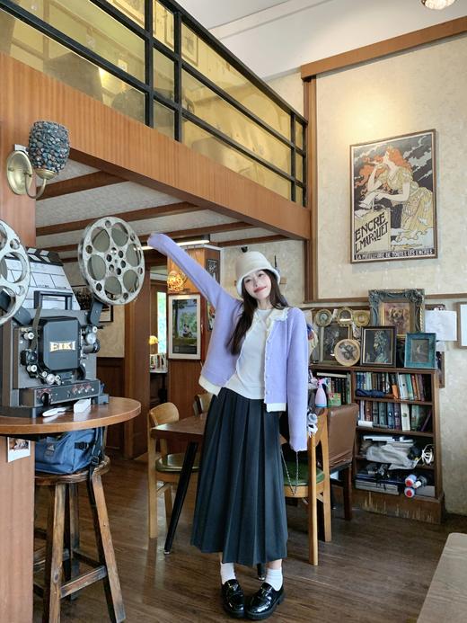 【189元任选2件】现货！紫色拼接杏色翻领毛衣开衫 商品图9