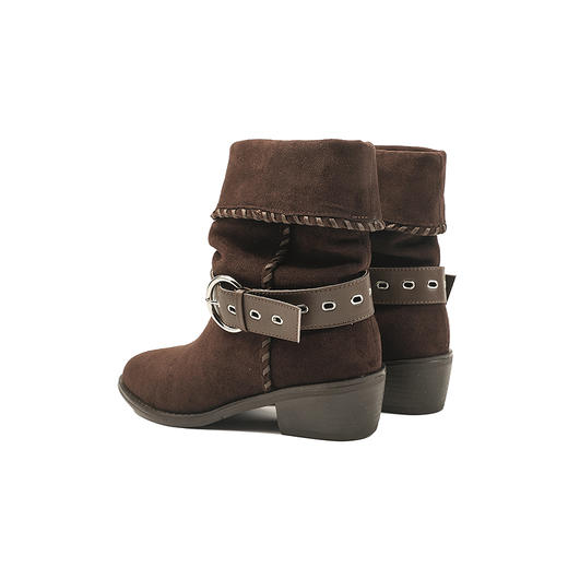 伊伴冬季一靴多穿堆皱西部尖头牛仔靴休闲中短靴B25590605 商品图5