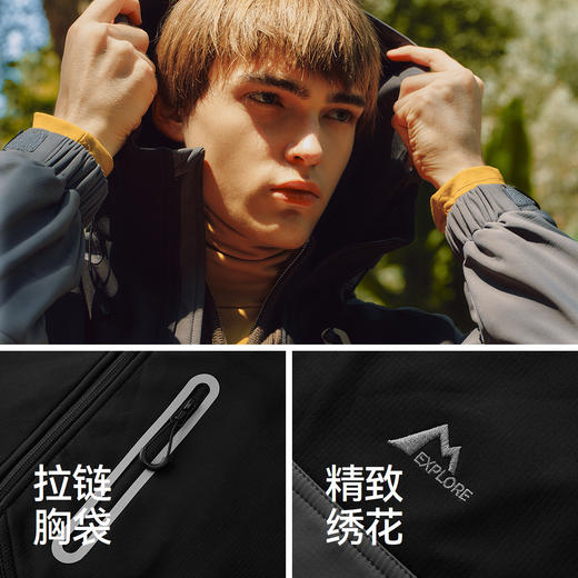 森马夹克男冬季加绒宽松连帽外套2025新款户外骑行撞色上衣时尚潮 商品图3