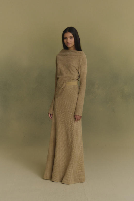 Cortana 25AW 米色NUNA肌理格纹羊毛斜裁荡领上衣 商品图2