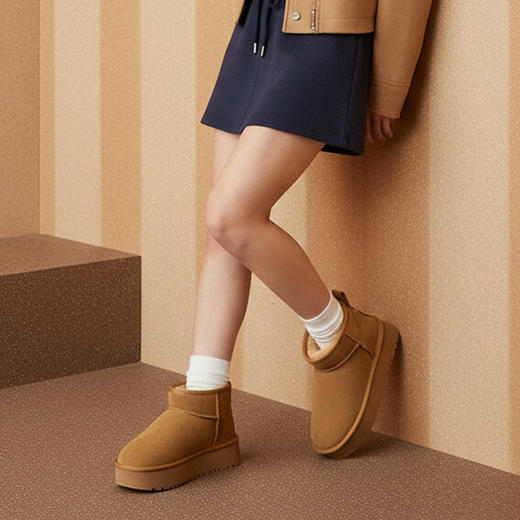 GUGENG古耕 羊毛雪地靴短靴 反绒牛皮保暖靴子 650220 商品图2