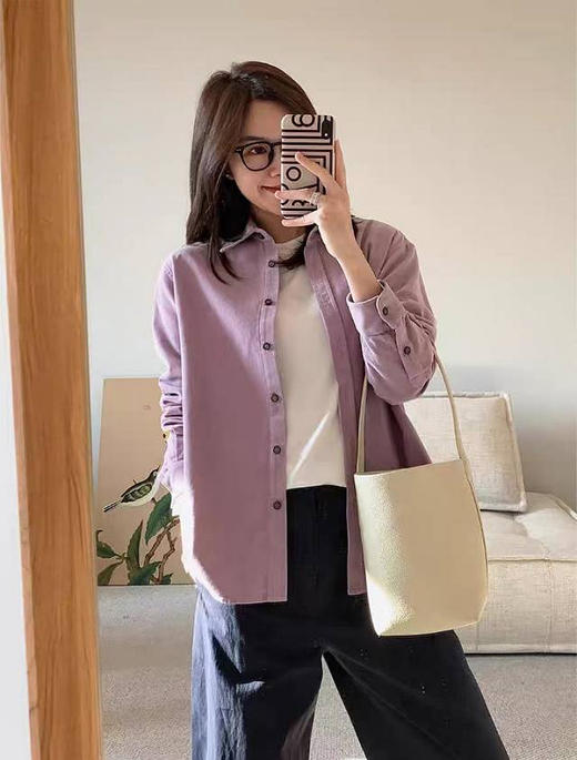 「秋日来信」香芋紫全棉灯芯绒衬衣，绝美显白穿搭，将浪漫与温柔定格【3-5天发货】 商品图4