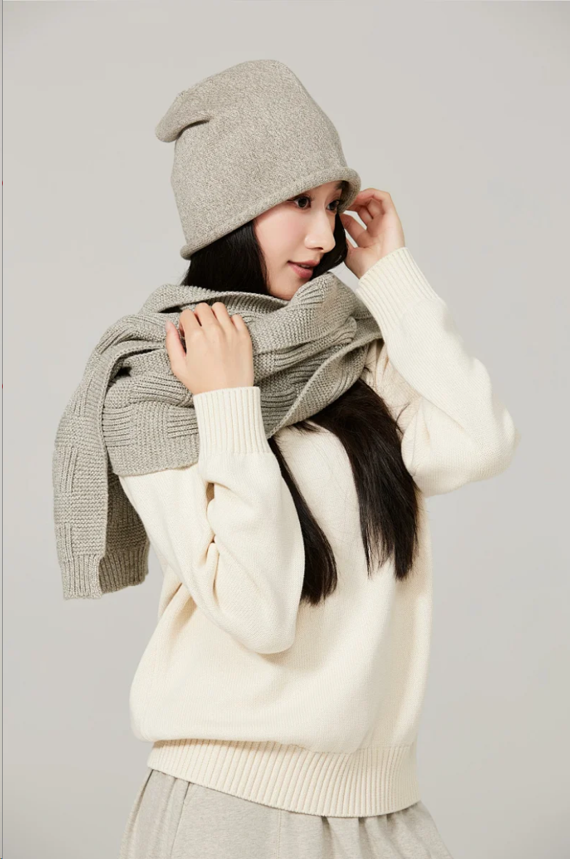 有机棉 针织围巾(灰色-50灰) 保暖舒适 素道有机棉灰色长款冬季围巾 针织男女同款 SBUI0021[漳州仓]