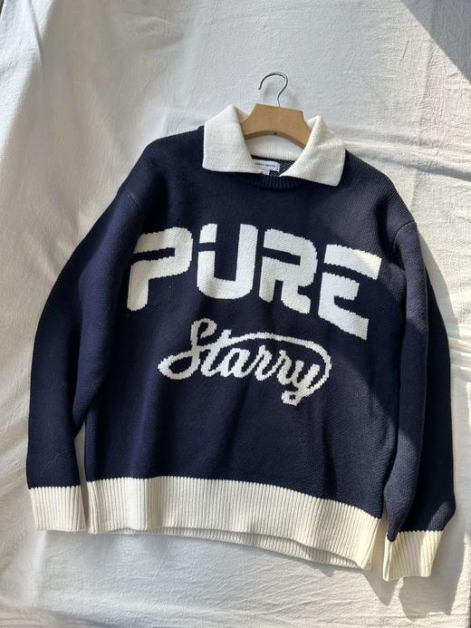 贝壳三 美式复古字母提花假两件毛衣学院风翻领长袖针织衫C102814 商品图2