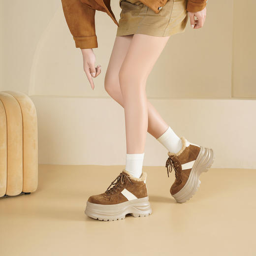 Westory2025年冬季绒面厚底保暖高帮靴休闲大地色系超轻增高短靴W25DS86151 商品图8