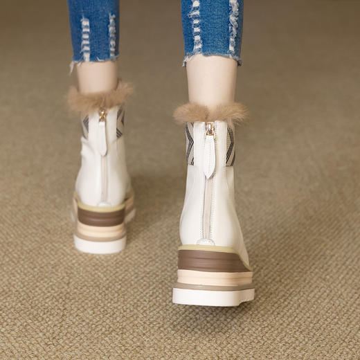 【预售5天】厚底马丁靴女坡跟高跟切尔西短靴秋冬真皮英伦加绒女靴ZMXY&ZM2567-1 商品图2