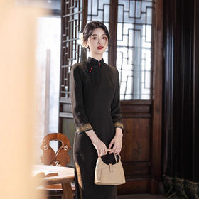 老上海复古中国风长款旗袍2025秋冬新款改良新中式高级感气质旗袍SYK23037