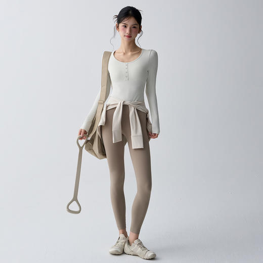 跃牌【禅语梵心】螺纹带胸垫软糯瑜伽服女显瘦跑步运动T恤长袖健身服上衣CX3483 商品图4