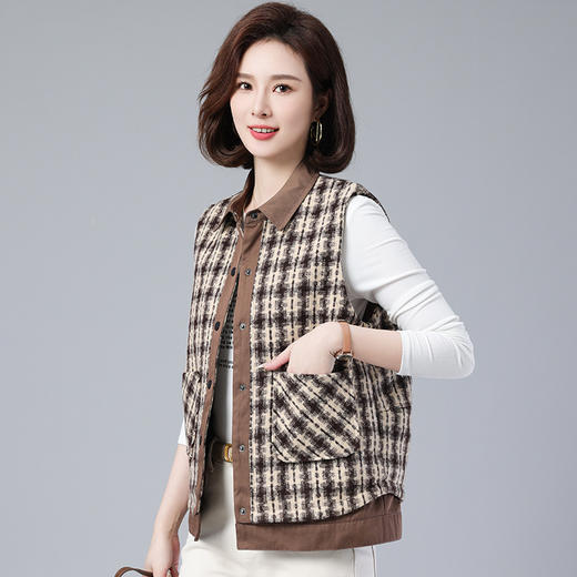 A7251格子马甲马夹背心坎肩加肥加大码中老年妈妈女装春装 商品图2