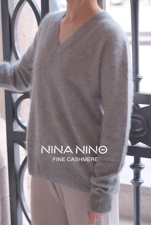 云柔套衫 女款V领羊绒套衫 灰色 白色 商品图7