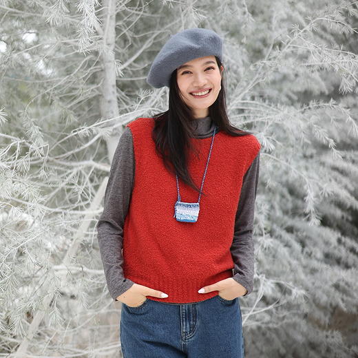 绽放755朵/圈圈纱纯羊毛肌理圆领叠搭无袖马甲内搭保暖上衣女新款 商品图1