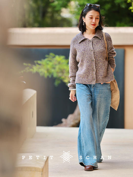 PETIT SCHAN小闪 CLO#943 Morning Fog 晨雾 羊毛羊驼毛大翻领花纱开衫毛衣 商品图1