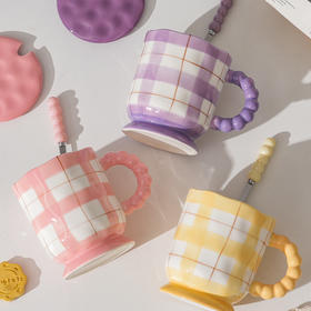 360ml格纹格纹高值带盖带勺陶瓷杯-纪念日百货门店同款167294637