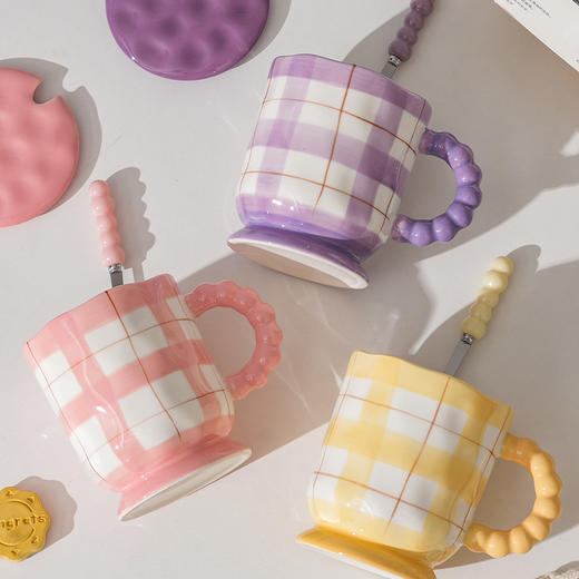 360ml格纹格纹高值带盖带勺陶瓷杯-纪念日百货门店同款167294637 商品图0