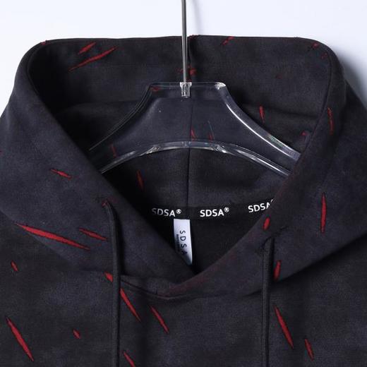 WY1238SDSA男士秋冬新款痞帅男装韩版简约扎染撞色割破抽绳连帽卫衣百搭 商品图2