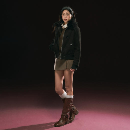 Ariseism 美式复古PU皮夹棉短外套女秋季新款外套 商品图2