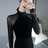洋气欧货网纱微透拼接黑色上衣，丝绒秋冬新款内搭打底衫XD-F20223986 商品缩略图3