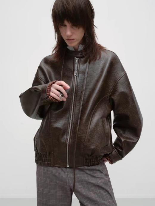 出逃赤岗西/25AWW137/双面穿格纹廓形皮衣 商品图0