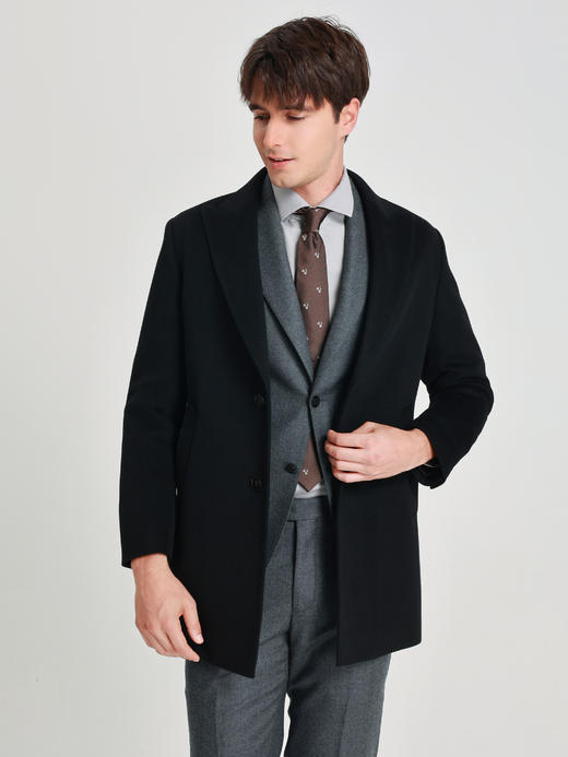 callisto黑色绵羊毛羊绒混纺大衣 商品图2