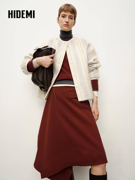 HIDEMI 进口长毛水波马海毛绵羊毛混纺渐变色缎面外套渐变色 商品图3