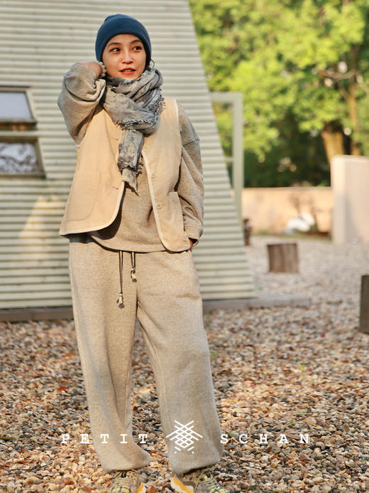 PETIT SCHAN小闪 ACC#044 Late Blue 后青花 羊绒小圈纱绢丝手工印染大披肩围巾 商品图2