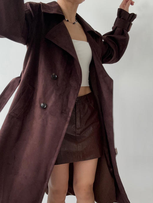 SIJIA｜AW2507 酒红麂皮长款皮风衣 商品图0