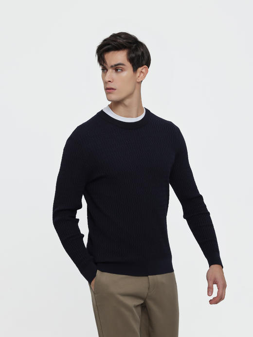 callisto藏青立体波浪纹提花绵羊毛毛衣 商品图3