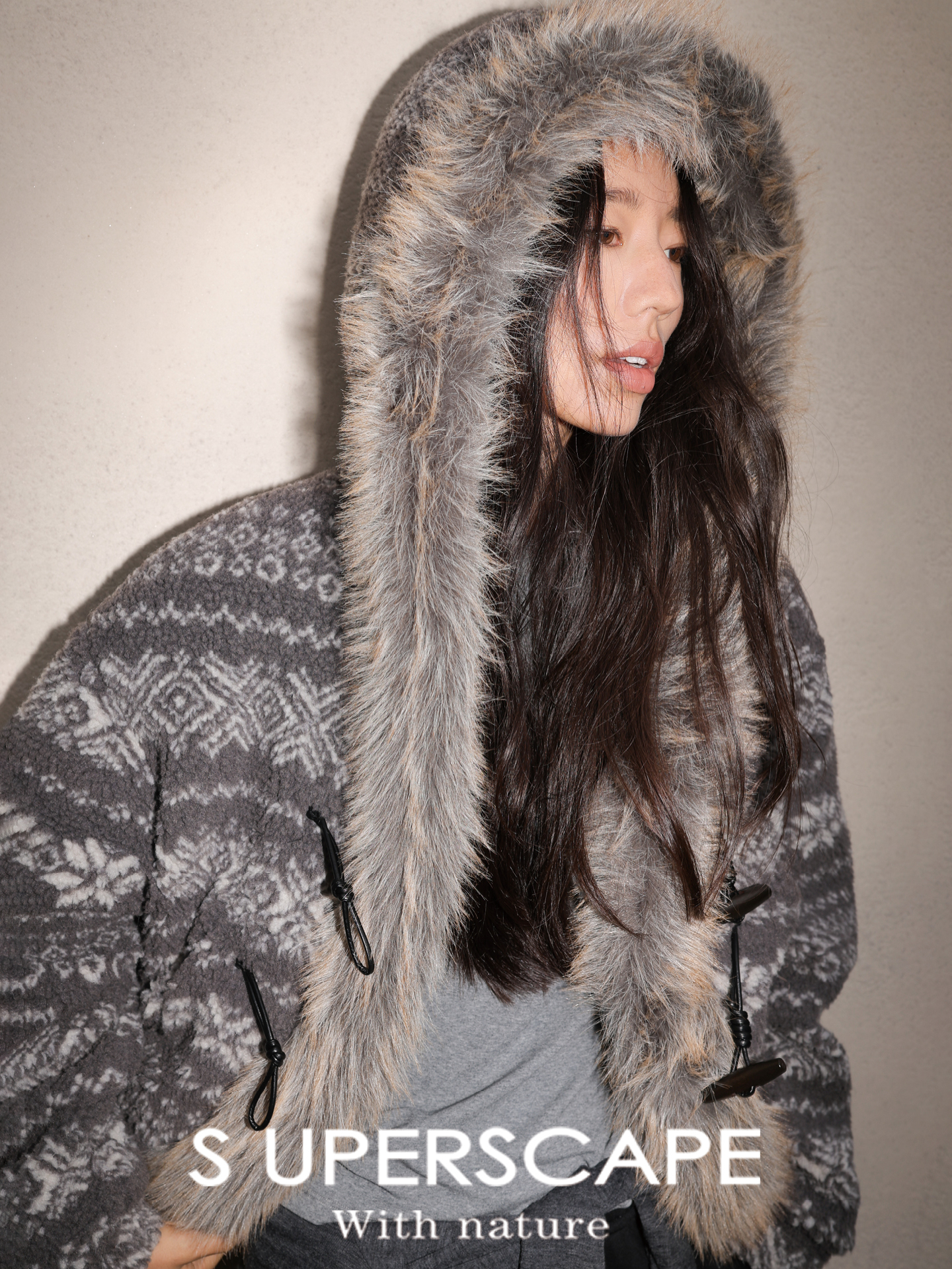 素舶 环保皮草毛领费尔岛摇粒绒牛角扣游牧风保暖短外套