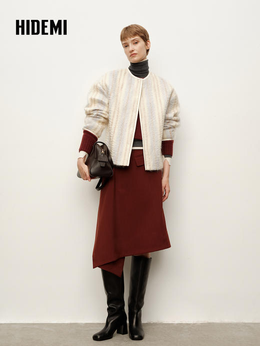 HIDEMI 进口长毛水波马海毛绵羊毛混纺渐变色缎面外套渐变色 商品图2