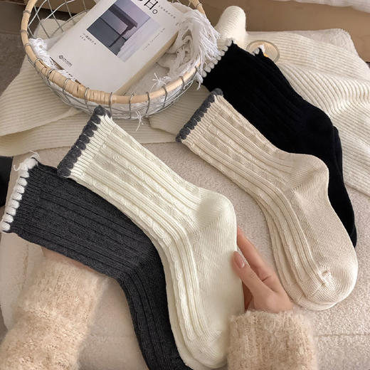 日系基础-简约双针粗针撞色个性中筒袜子女袜-纪念日百货门店同款167595974 商品图1