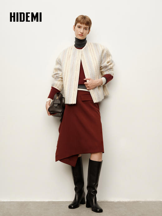 HIDEMI 进口长毛水波马海毛绵羊毛混纺渐变色缎面外套渐变色 商品图1