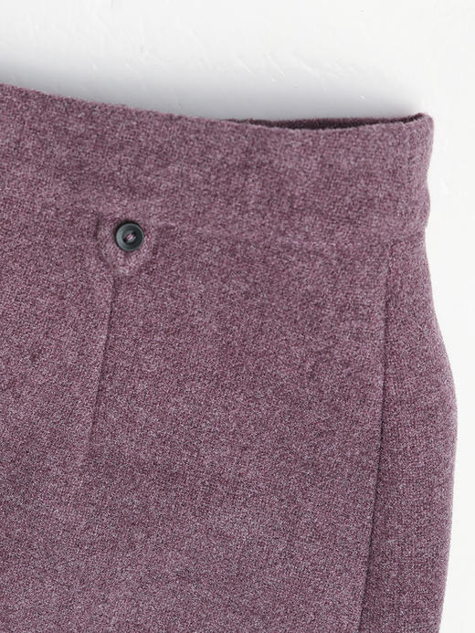 复古风烟紫色粗花呢中长款半身裙 高腰显瘦简约纽扣装饰通勤 A 字裙 商品图2