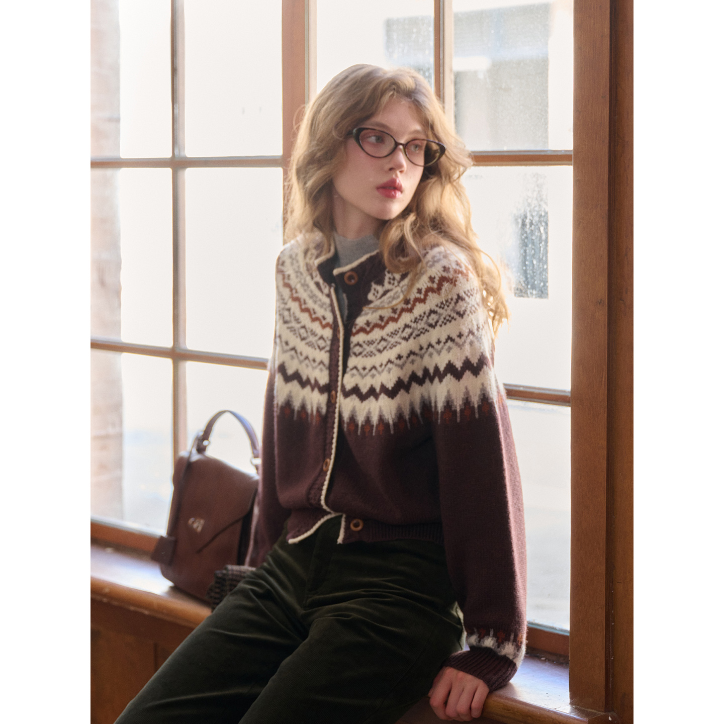 SimpleRetro寒夜小镇 法式北欧羊毛费尔岛针织衫女冬提花毛衣开衫