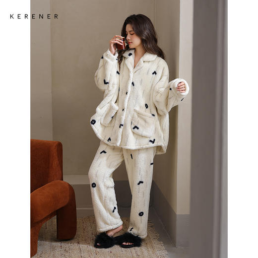 可人儿原创冬季舒棉绒女士睡衣韩系加厚保暖可外穿珊瑚绒家居服 商品图2