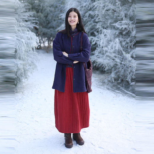 绽放727朵/加厚亚麻绗棉落肩长袖开襟中长款棉服冬新中式棉衣外套 商品图2