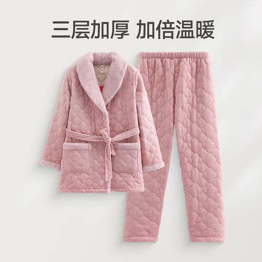 芬腾女士睡衣三层加厚夹棉珊瑚绒抗静电套装女款加绒加大码家居服 商品图0