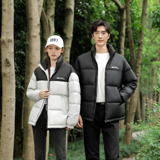 半身缘男女装 冬季男女同款三防面料立领短款撞色拼接羽绒服2566 商品图2
