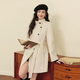【严选】诗凡黎100%绵羊毛风衣式立领大衣25冬新款系带富家千金双面呢外套7GB170881