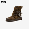 MIO米奥西部靴冬季新款圆头粗跟中筒搭扣切尔西靴复古纯色靴M255612850 商品缩略图1