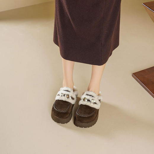 Westory2025年冬季绒面厚底羊毛便捷穆嘞拖随性时髦深口毛毛鞋W25DM86291 商品图3