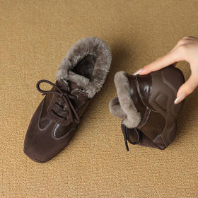 【预售5天】超软羊皮加厚羊羔毛保暖系带小皮鞋女秋冬真皮深口毛毛单鞋SSS&S9162M